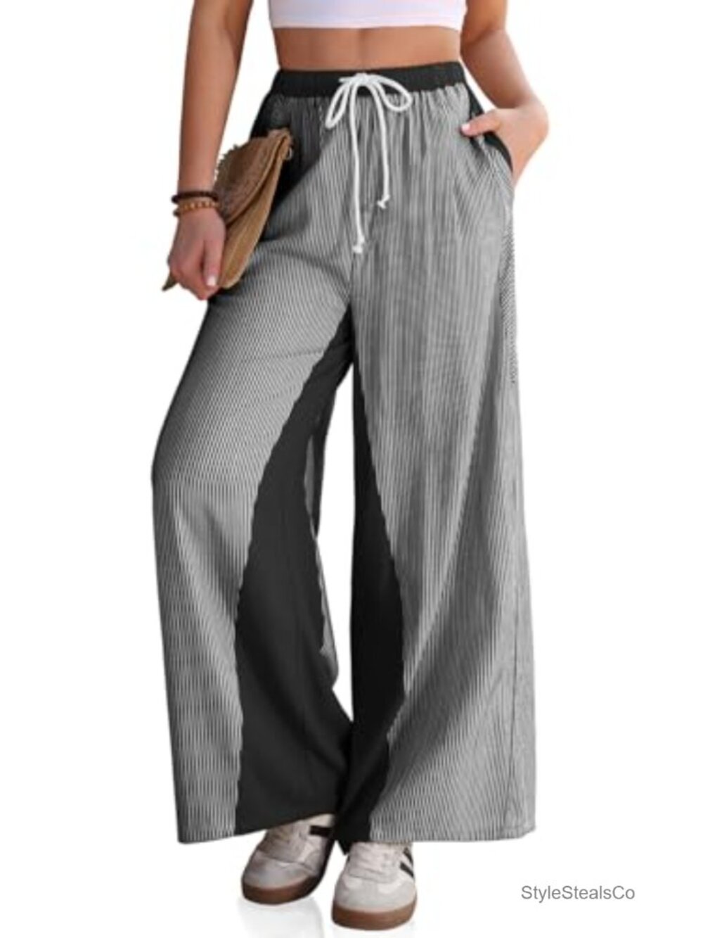 Linen Blend Wide Leg Palazzo Pants with Pockets Drawstring
